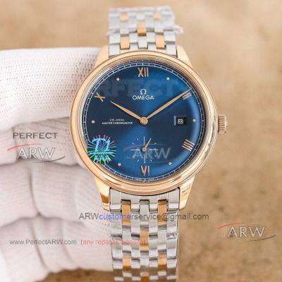 Super replica TW factory Omega De Ville blue face rose gold two-tone stainless steel watch 